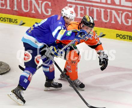 EBEL. Eishockey Bundesliga. EC VSV gegen Moser Medical Graz 99ers.  DAMON Derek (VSV), FRISCHMON Trevor (Graz). Villach, am 23.12.2012.
Foto: Kuess 


---
pressefotos, pressefotografie, kuess, qs, qspictures, sport, bild, bilder, bilddatenbank