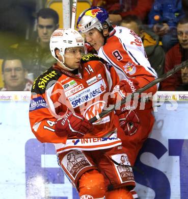 EBEL. Eishockey Bundesliga. EC KAC gegen EC Red Bull Salzburg.  Johannes Reichel, (KAC), Justin Di Benedetto  (Salzburg). Klagenfurt, am 26.12.2012.
Foto: Kuess 


---
pressefotos, pressefotografie, kuess, qs, qspictures, sport, bild, bilder, bilddatenbank