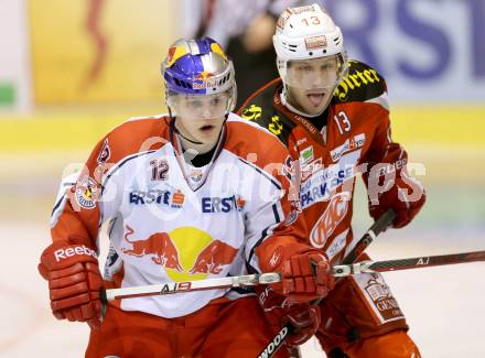 EBEL. Eishockey Bundesliga. EC KAC gegen EC Red Bull Salzburg. Johannes Kirisits, (KAC), Kevin Puschnik   (Salzburg). Klagenfurt, am 26.12.2012.
Foto: Kuess 


---
pressefotos, pressefotografie, kuess, qs, qspictures, sport, bild, bilder, bilddatenbank