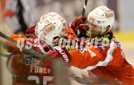 EBEL. Eishockey Bundesliga. EC KAC gegen EC Red Bull Salzburg.  Torjubel Markus Pirmann, Kirk Furey, Paul Schellander (KAC). Klagenfurt, am 26.12.2012.
Foto: Kuess 


---
pressefotos, pressefotografie, kuess, qs, qspictures, sport, bild, bilder, bilddatenbank