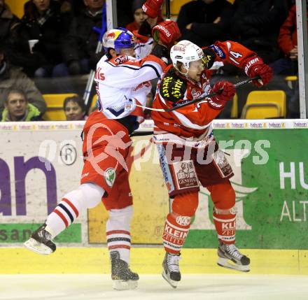 EBEL. Eishockey Bundesliga. EC KAC gegen EC Red Bull Salzburg. Jamie Lundmark,  (KAC), Robert Davison  (Salzburg). Klagenfurt, am 26.12.2012.
Foto: Kuess 


---
pressefotos, pressefotografie, kuess, qs, qspictures, sport, bild, bilder, bilddatenbank