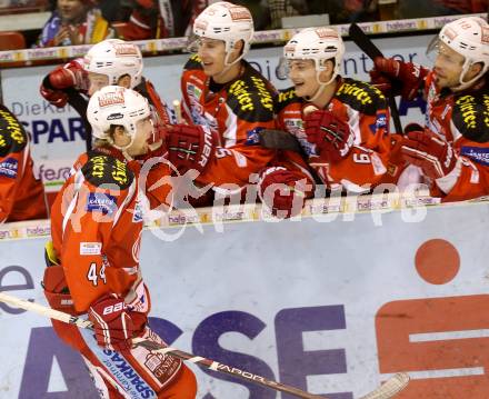 EBEL. Eishockey Bundesliga. EC KAC gegen EC Red Bull Salzburg.  Torjubel Markus Pirmann (KAC). Klagenfurt, am 26.12.2012.
Foto: Kuess 


---
pressefotos, pressefotografie, kuess, qs, qspictures, sport, bild, bilder, bilddatenbank