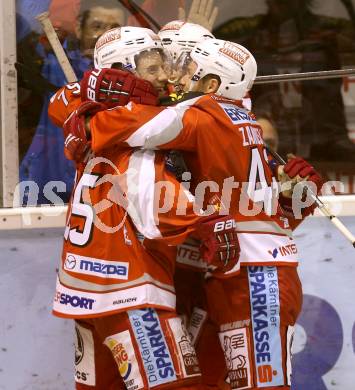 EBEL. Eishockey Bundesliga. EC KAC gegen EC Red Bull Salzburg.  Torjubel Kevin Doell,  Kirk Furey, Tomislav Zanoski (KAC). Klagenfurt, am 26.12.2012.
Foto: Kuess 


---
pressefotos, pressefotografie, kuess, qs, qspictures, sport, bild, bilder, bilddatenbank