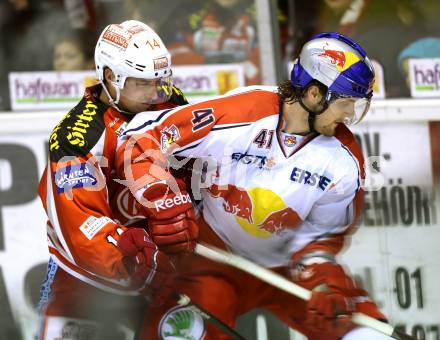 EBEL. Eishockey Bundesliga. EC KAC gegen EC Red Bull Salzburg. Johannes Reichel,  (KAC), Steven Regier  (Salzburg). Klagenfurt, am 26.12.2012.
Foto: Kuess 


---
pressefotos, pressefotografie, kuess, qs, qspictures, sport, bild, bilder, bilddatenbank