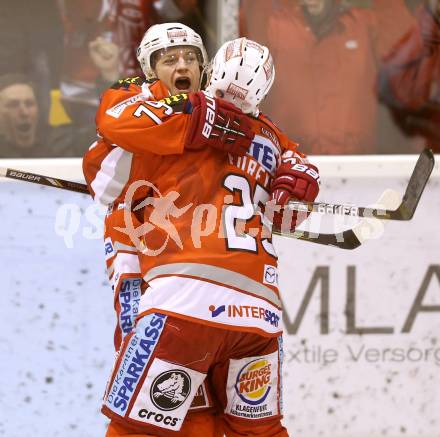 EBEL. Eishockey Bundesliga. EC KAC gegen EC Red Bull Salzburg. Torjubel Kevin Doell,  Kirk Furey  (KAC). Klagenfurt, am 26.12.2012.
Foto: Kuess 


---
pressefotos, pressefotografie, kuess, qs, qspictures, sport, bild, bilder, bilddatenbank