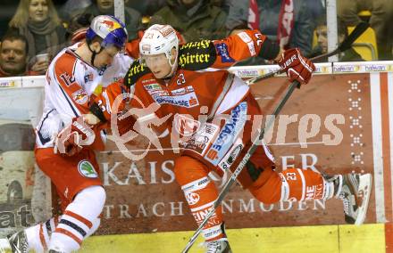 EBEL. Eishockey Bundesliga. EC KAC gegen EC Red Bull Salzburg. Mike Siklenka,  (KAC), Kevin Puschnik  (Salzburg). Klagenfurt, am 26.12.2012.
Foto: Kuess 


---
pressefotos, pressefotografie, kuess, qs, qspictures, sport, bild, bilder, bilddatenbank