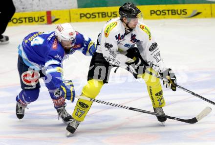 EBEL. Eishockey Bundesliga. EC VSV gegen Dornbirner Eishockey Club.  Markus Peintner,  (VSV), Robert Logan MacMillan (Dornbirn). Villach, am 28.12.2012.
Foto: Kuess 


---
pressefotos, pressefotografie, kuess, qs, qspictures, sport, bild, bilder, bilddatenbank