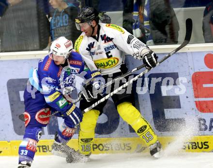 EBEL. Eishockey Bundesliga. EC VSV gegen Dornbirner Eishockey Club.  Andreas Wiedergut,  (VSV),  Daniel Bois (Dornbirn). Villach, am 28.12.2012.
Foto: Kuess 


---
pressefotos, pressefotografie, kuess, qs, qspictures, sport, bild, bilder, bilddatenbank