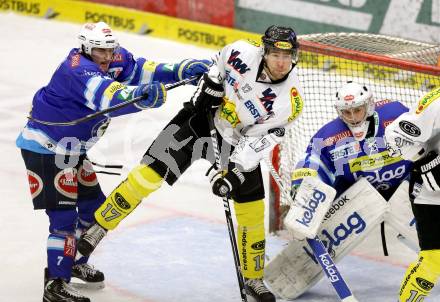 EBEL. Eishockey Bundesliga. EC VSV gegen Dornbirner Eishockey Club.  Klemen Pretnar, Jean Philippe Lamoureux,  (VSV), Robert Logan MacMillan (Dornbirn). Villach, am 28.12.2012.
Foto: Kuess 


---
pressefotos, pressefotografie, kuess, qs, qspictures, sport, bild, bilder, bilddatenbank