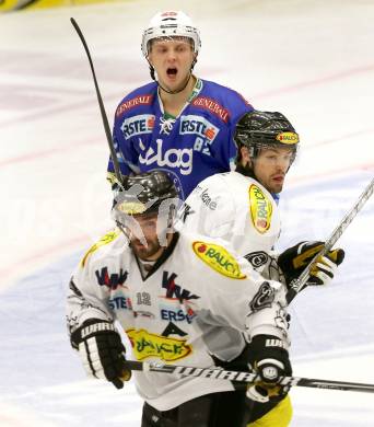 EBEL. Eishockey Bundesliga. EC VSV gegen Dornbirner Eishockey Club.  Antti Pusa, (VSV), Nicolas Petrik, Andrew Jacob Kozek (Dornbirn). Villach, am 28.12.2012.
Foto: Kuess 


---
pressefotos, pressefotografie, kuess, qs, qspictures, sport, bild, bilder, bilddatenbank