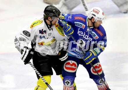 EBEL. Eishockey Bundesliga. EC VSV gegen Dornbirner Eishockey Club.  Derek Damon. (VSV),  Robert Logan MacMillan (Dornbirn). Villach, am 28.12.2012.
Foto: Kuess 


---
pressefotos, pressefotografie, kuess, qs, qspictures, sport, bild, bilder, bilddatenbank