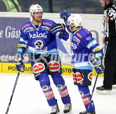 EBEL. Eishockey Bundesliga. EC VSV gegen Dornbirner Eishockey Club.  Torjubel Mario Altmann, Klemen Pretnar (VSV). Villach, am 28.12.2012.
Foto: Kuess 


---
pressefotos, pressefotografie, kuess, qs, qspictures, sport, bild, bilder, bilddatenbank