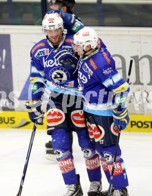 EBEL. Eishockey Bundesliga. EC VSV gegen Dornbirner Eishockey Club.  Torjubel Mario Altmann, Klemen Pretnar (VSV). Villach, am 28.12.2012.
Foto: Kuess 


---
pressefotos, pressefotografie, kuess, qs, qspictures, sport, bild, bilder, bilddatenbank