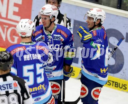 EBEL. Eishockey Bundesliga. EC VSV gegen SAPA Fehervar AV19. Torjubel Marco Pewal, Derek Ryan, Scott Hotham (VSV). Villach, am 30.12.2012.
Foto: Kuess 


---
pressefotos, pressefotografie, kuess, qs, qspictures, sport, bild, bilder, bilddatenbank