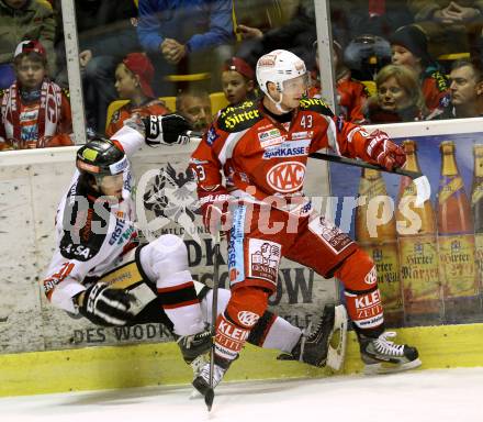 EBEL. Eishockey Bundesliga. EC KAC gegen HC Orli Znojmo. Tomislav Zanoski,  (KAC), Jakub Stehlik  (Znojmo). Klagenfurt, am 30.12.2012.
Foto: Kuess 


---
pressefotos, pressefotografie, kuess, qs, qspictures, sport, bild, bilder, bilddatenbank