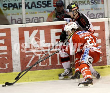 EBEL. Eishockey Bundesliga. EC KAC gegen HC Orli Znojmo.  Thomas Hundertpfund, (KAC), Juraj Rosznik  (Znojmo). Klagenfurt, am 30.12.2012.
Foto: Kuess 


---
pressefotos, pressefotografie, kuess, qs, qspictures, sport, bild, bilder, bilddatenbank