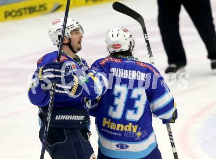 EBEL. Eishockey Bundesliga. EC VSV gegen SAPA Fehervar AV19. Torjubel Justin Taylor, Andreas Wiedergut (VSV). Villach, am 30.12.2012.
Foto: Kuess 


---
pressefotos, pressefotografie, kuess, qs, qspictures, sport, bild, bilder, bilddatenbank