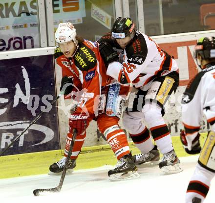 EBEL. Eishockey Bundesliga. EC KAC gegen HC Orli Znojmo. Thomas Hundertpfund,  (KAC), Juraj Rosznik  (Znojmo). Klagenfurt, am 30.12.2012.
Foto: Kuess 


---
pressefotos, pressefotografie, kuess, qs, qspictures, sport, bild, bilder, bilddatenbank