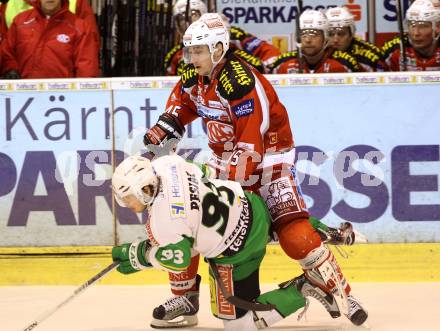 EBEL. Eishockey Bundesliga. EC KAC gegen HDD TELEMACH Olimpija Ljubljana.   David SChuller, (KAC), Miha Pesjak  (Laibach).. Klagenfurt, am 1.1.2013.
Foto: Kuess 


---
pressefotos, pressefotografie, kuess, qs, qspictures, sport, bild, bilder, bilddatenbank