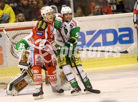 EBEL. Eishockey Bundesliga. EC KAC gegen HDD TELEMACH Olimpija Ljubljana. Manuel Geier,  (KAC), Patrick Coulombe  (Laibach). Klagenfurt, am 1.1.2013.
Foto: Kuess 


---
pressefotos, pressefotografie, kuess, qs, qspictures, sport, bild, bilder, bilddatenbank