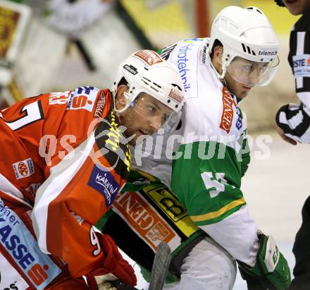 EBEL. Eishockey Bundesliga. EC KAC gegen HDD TELEMACH Olimpija Ljubljana. Sam Gagner,  (KAC), Kevin De Vergilio  (Laibach). Klagenfurt, am 1.1.2013.
Foto: Kuess 


---
pressefotos, pressefotografie, kuess, qs, qspictures, sport, bild, bilder, bilddatenbank