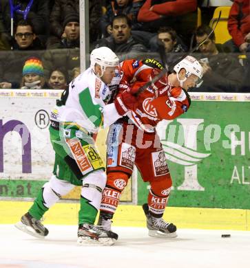 EBEL. Eishockey Bundesliga. EC KAC gegen HDD TELEMACH Olimpija Ljubljana. Tomislav Zanoski,  (KAC), Jan Mursak  (Laibach). Klagenfurt, am 1.1.2013.
Foto: Kuess 


---
pressefotos, pressefotografie, kuess, qs, qspictures, sport, bild, bilder, bilddatenbank