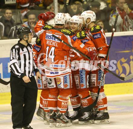 EBEL. Eishockey Bundesliga. EC KAC gegen Moser Medical Graz 99ers.   Torjubel (KAC) . Klagenfurt, am 6.1.2013.
Foto: Kuess 


---
pressefotos, pressefotografie, kuess, qs, qspictures, sport, bild, bilder, bilddatenbank