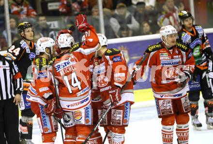 EBEL. Eishockey Bundesliga. EC KAC gegen Moser Medical Graz 99ers.   Torjubel (KAC). Klagenfurt, am 6.1.2013.
Foto: Kuess 


---
pressefotos, pressefotografie, kuess, qs, qspictures, sport, bild, bilder, bilddatenbank