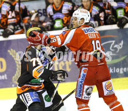 EBEL. Eishockey Bundesliga. EC KAC gegen Moser Medical Graz 99ers.   Stefan Geier,  (KAC), Mario Scalzo (Graz).. Klagenfurt, am 6.1.2013.
Foto: Kuess 


---
pressefotos, pressefotografie, kuess, qs, qspictures, sport, bild, bilder, bilddatenbank