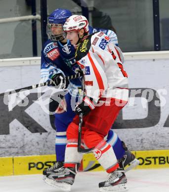 Eishockey. EBYSYL. VSV U20 gegen KAC U20. David Kreuter, (VSV), Nikola Moertl  (KAC). Villach, 6.1.2013.
Foto: Kuess
---
pressefotos, pressefotografie, kuess, qs, qspictures, sport, bild, bilder, bilddatenbank