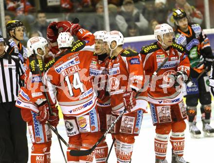 EBEL. Eishockey Bundesliga. EC KAC gegen Moser Medical Graz 99ers.   Torjubel (KAC). Klagenfurt, am 6.1.2013.
Foto: Kuess 


---
pressefotos, pressefotografie, kuess, qs, qspictures, sport, bild, bilder, bilddatenbank