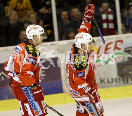 EBEL. Eishockey Bundesliga. EC KAC gegen Moser Medical Graz 99ers.   Torjubel THomas Koch, Florian Iberer, (KAC).. Klagenfurt, am 6.1.2013.
Foto: Kuess 


---
pressefotos, pressefotografie, kuess, qs, qspictures, sport, bild, bilder, bilddatenbank