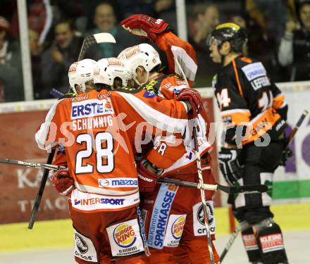 EBEL. Eishockey Bundesliga. EC KAC gegen Moser Medical Graz 99ers.   Torjubel (KAC). Klagenfurt, am 6.1.2013.
Foto: Kuess 


---
pressefotos, pressefotografie, kuess, qs, qspictures, sport, bild, bilder, bilddatenbank