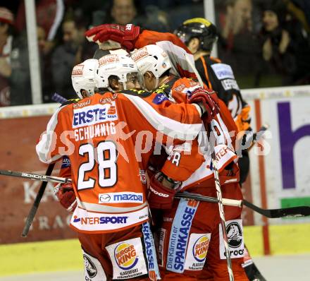 EBEL. Eishockey Bundesliga. EC KAC gegen Moser Medical Graz 99ers.   Torjubel (KAC). Klagenfurt, am 6.1.2013.
Foto: Kuess 


---
pressefotos, pressefotografie, kuess, qs, qspictures, sport, bild, bilder, bilddatenbank