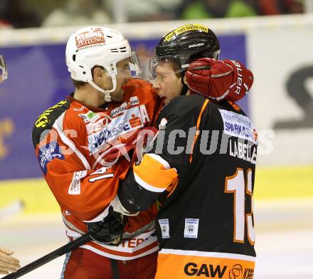 EBEL. Eishockey Bundesliga. EC KAC gegen Moser Medical Graz 99ers.   Johannes Reichel,  (KAC),Olivier Labelle  (Graz).. Klagenfurt, am 6.1.2013.
Foto: Kuess 


---
pressefotos, pressefotografie, kuess, qs, qspictures, sport, bild, bilder, bilddatenbank