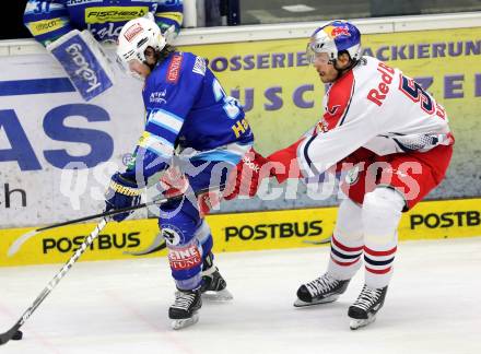 EBEL. Eishockey Bundesliga. EC VSV gegen EC Red Bull Salzburg. Andreas Wiedergut, (VSV), Thomas Raffl  (Salzburg). Villach, am 11.1.2013.
Foto: Kuess 


---
pressefotos, pressefotografie, kuess, qs, qspictures, sport, bild, bilder, bilddatenbank