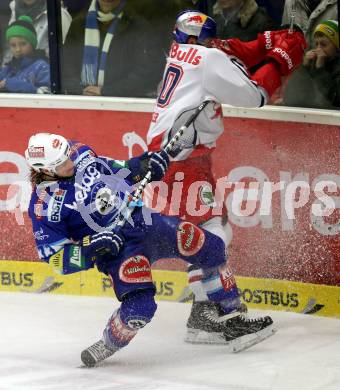 EBEL. Eishockey Bundesliga. EC VSV gegen EC Red Bull Salzburg. Andreas Wiedergut,  (VSV), Andreas Kristler (Salzburg). Villach, am 11.1.2013.
Foto: Kuess 


---
pressefotos, pressefotografie, kuess, qs, qspictures, sport, bild, bilder, bilddatenbank