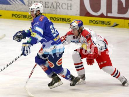 EBEL. Eishockey Bundesliga. EC VSV gegen EC Red Bull Salzburg. Nikolaus Hartl,  (VSV), Johannes Bischofsberger (Salzburg). Villach, am 11.1.2013.
Foto: Kuess 


---
pressefotos, pressefotografie, kuess, qs, qspictures, sport, bild, bilder, bilddatenbank