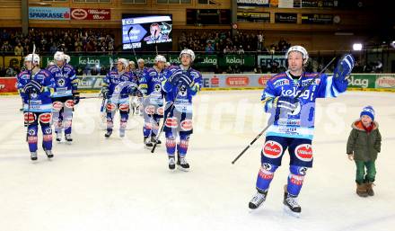 EBEL. Eishockey Bundesliga. EC VSV gegen EC Red Bull Salzburg.  Jubel VSV. Villach, am 11.1.2013.
Foto: Kuess 


---
pressefotos, pressefotografie, kuess, qs, qspictures, sport, bild, bilder, bilddatenbank