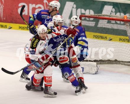 EBEL. Eishockey Bundesliga. EC VSV gegen KAC. Klemen Pretnar, Mario Altmann, Jean Philippe Lamoureux,  (VSV), Kevin Doell (KAC). Villach, am 13.1.2013.
Foto: Kuess 


---
pressefotos, pressefotografie, kuess, qs, qspictures, sport, bild, bilder, bilddatenbank