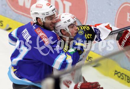 EBEL. Eishockey Bundesliga. EC VSV gegen KAC. Benjamin Petrik,  (VSV), Paul Schellander (KAC). Villach, am 13.1.2013.
Foto: Kuess 


---
pressefotos, pressefotografie, kuess, qs, qspictures, sport, bild, bilder, bilddatenbank