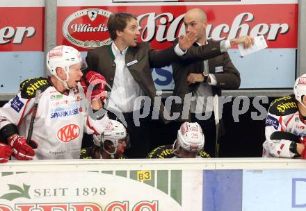 EBEL. Eishockey Bundesliga. EC VSV gegen KAC.  Trainer Christer Olsson, Co-Trainer Dieter Kalt (KAC). Villach, am 13.1.2013.
Foto: Kuess 


---
pressefotos, pressefotografie, kuess, qs, qspictures, sport, bild, bilder, bilddatenbank