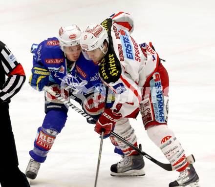 EBEL. Eishockey Bundesliga. EC VSV gegen KAC. Marco Pewal,   (VSV), Tyler Spurgeon (KAC). Villach, am 13.1.2013.
Foto: Kuess 


---
pressefotos, pressefotografie, kuess, qs, qspictures, sport, bild, bilder, bilddatenbank