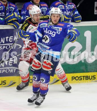 EBEL. Eishockey Bundesliga. EC VSV gegen KAC. Antti Pusa,  (VSV), Johannes Kirisits (KAC). Villach, am 13.1.2013.
Foto: Kuess 


---
pressefotos, pressefotografie, kuess, qs, qspictures, sport, bild, bilder, bilddatenbank