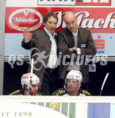 EBEL. Eishockey Bundesliga. EC VSV gegen KAC. Trainer Christer Olsson, Co-Trainer Dieter Kalt (KAC). Villach, am 13.1.2013.
Foto: Kuess 


---
pressefotos, pressefotografie, kuess, qs, qspictures, sport, bild, bilder, bilddatenbank