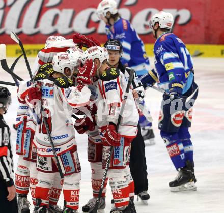 EBEL. Eishockey Bundesliga. EC VSV gegen KAC.  Torjubel Thomas Koch, Jamie Lundmark, John Lammers, Johannes Kirisits(KAC). Villach, am 13.1.2013.
Foto: Kuess 


---
pressefotos, pressefotografie, kuess, qs, qspictures, sport, bild, bilder, bilddatenbank