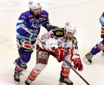 EBEL. Eishockey Bundesliga. EC VSV gegen KAC. Markus Peintner,  (VSV), Thomas Koch (KAC). Villach, am 13.1.2013.
Foto: Kuess 


---
pressefotos, pressefotografie, kuess, qs, qspictures, sport, bild, bilder, bilddatenbank