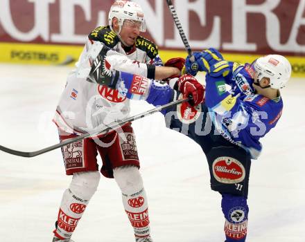 EBEL. Eishockey Bundesliga. EC VSV gegen KAC. Antti Pusa, (VSV), Mike Siklenka  (KAC). Villach, am 13.1.2013.
Foto: Kuess 


---
pressefotos, pressefotografie, kuess, qs, qspictures, sport, bild, bilder, bilddatenbank