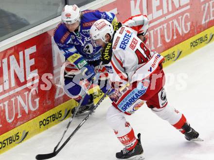 EBEL. Eishockey Bundesliga. EC VSV gegen KAC. Daniel Nageler,  (VSV),  Florian Iberer (KAC). Villach, am 13.1.2013.
Foto: Kuess 


---
pressefotos, pressefotografie, kuess, qs, qspictures, sport, bild, bilder, bilddatenbank