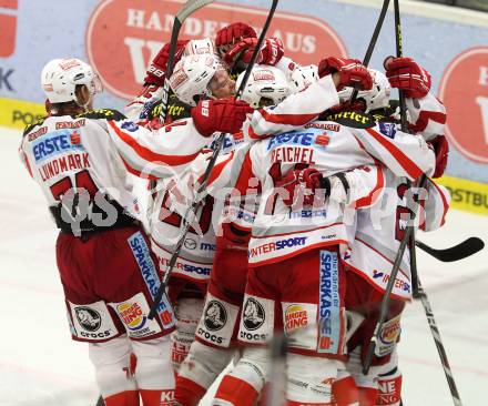 EBEL. Eishockey Bundesliga. EC VSV gegen KAC.  Jubel KAC. Villach, am 13.1.2013.
Foto: Kuess 


---
pressefotos, pressefotografie, kuess, qs, qspictures, sport, bild, bilder, bilddatenbank